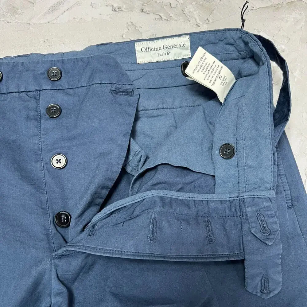 Officine Generale Paul Pant SIZE 50 US 33 Navy Cotton Linen Unhemmed Trouser